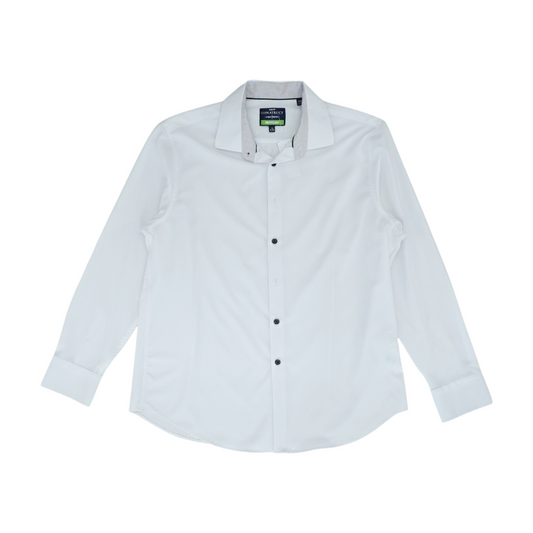 White Solid Long Sleeve Button Down