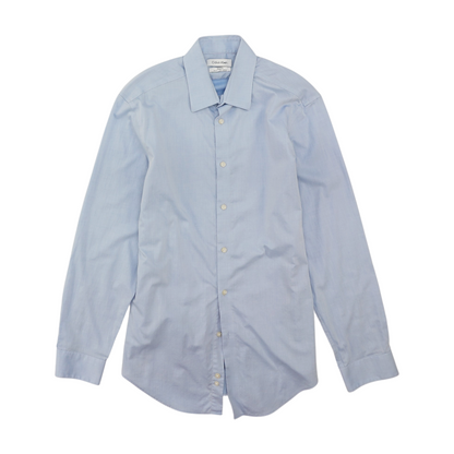 Blue Solid Long Sleeve Button Down