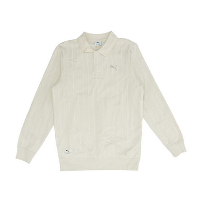 Beige Striped Long Sleeve Polo