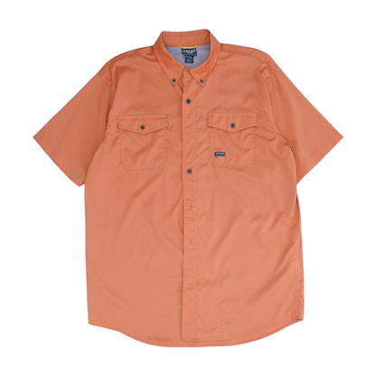 Orange Solid Short Sleeve Button Down