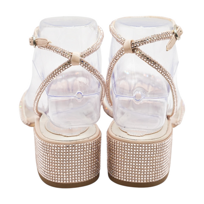 Rose Gold Crystal-Embellished Strappy Sandals