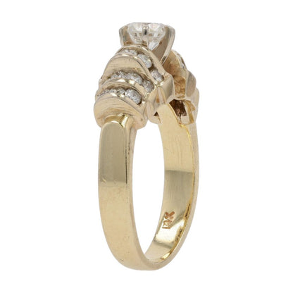 1 Ct 14K Gold Round Center Diamond Vintage Engagement Style Ring