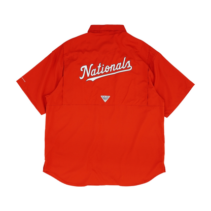 Red Solid Short Sleeve Button Down