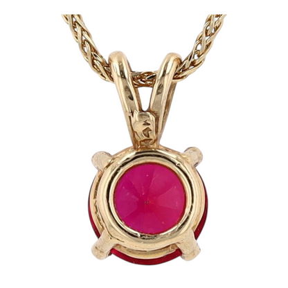 14K Yellow Gold Synthetic Ruby Pendant Necklace