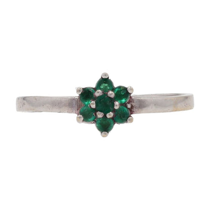 14K White Gold With Green Stone Flower Cluster Stackable Ring