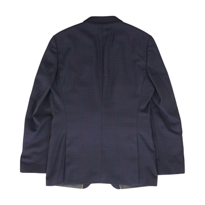 Navy Long Plaid Sport Coat