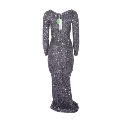 Black Off the Shoulder Sequined Recycled Knitted Gown