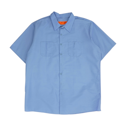 Blue Solid Short Sleeve Button Down