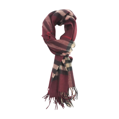 Oxblood Red Check Cashmere Scarf
