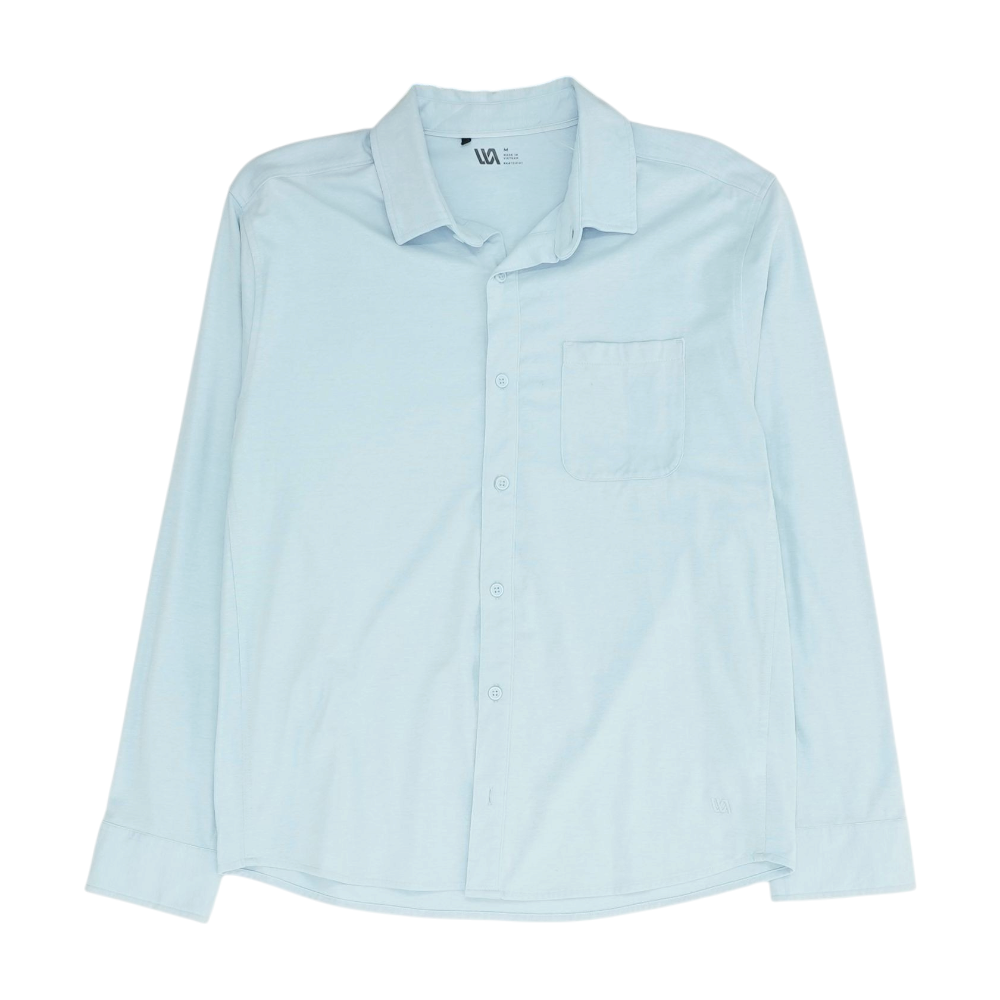 Blue Solid Long Sleeve Button Down