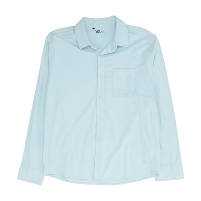 Blue Solid Long Sleeve Button Down