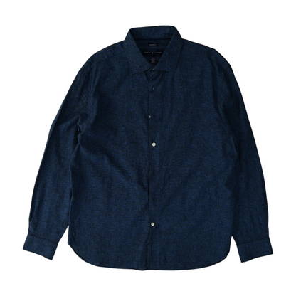 Blue Solid Long Sleeve Button Down