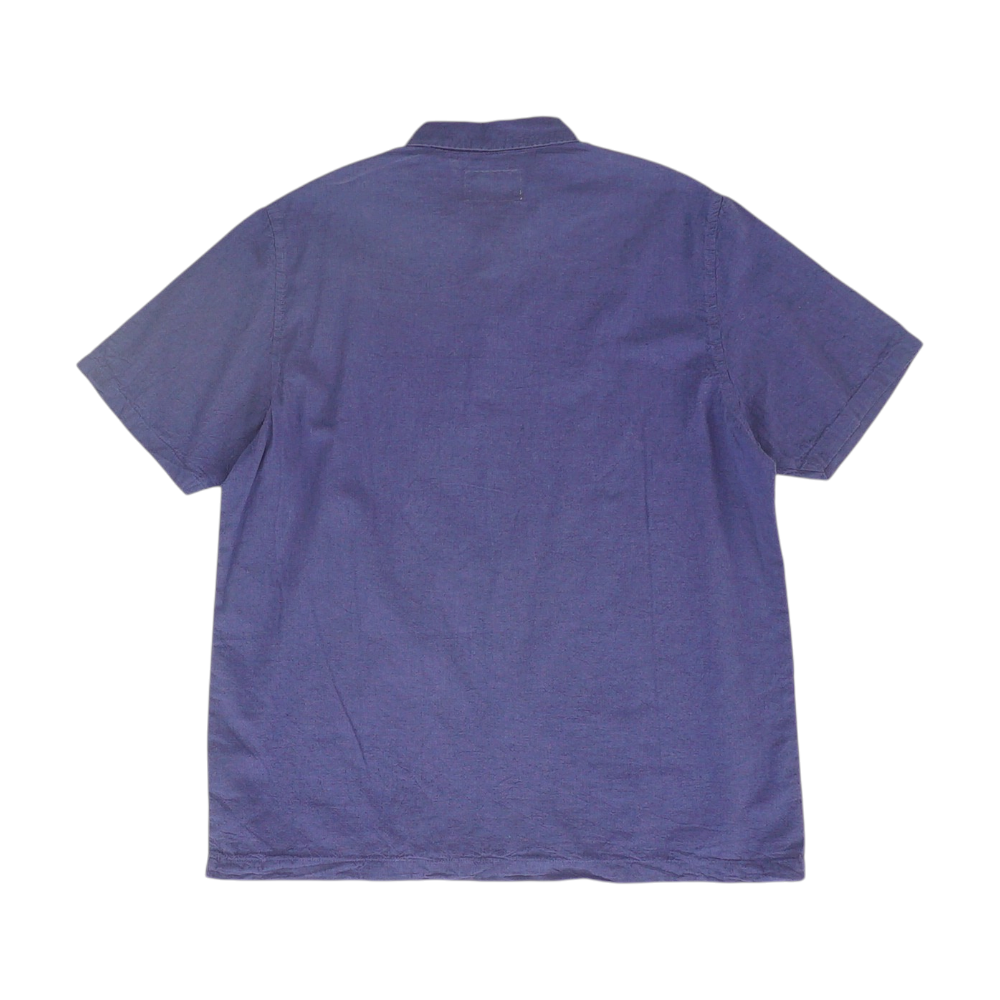 Blue Solid Short Sleeve Button Down