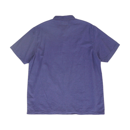 Blue Solid Short Sleeve Button Down