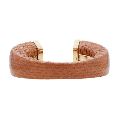 Leather And Gold Tone Logo Armlet Bracelet