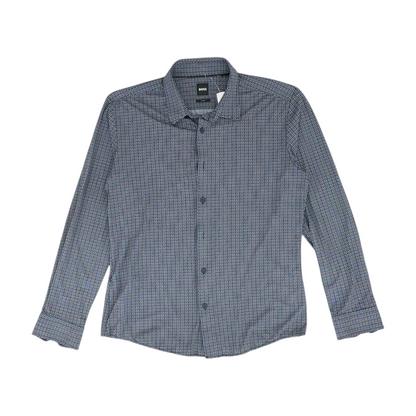 Navy Geometric Long Sleeve Button Down