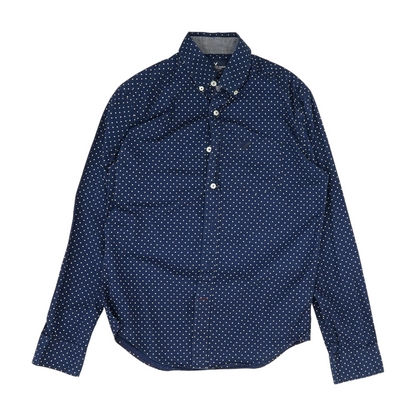 Navy Polka Dot Long Sleeve Button Down
