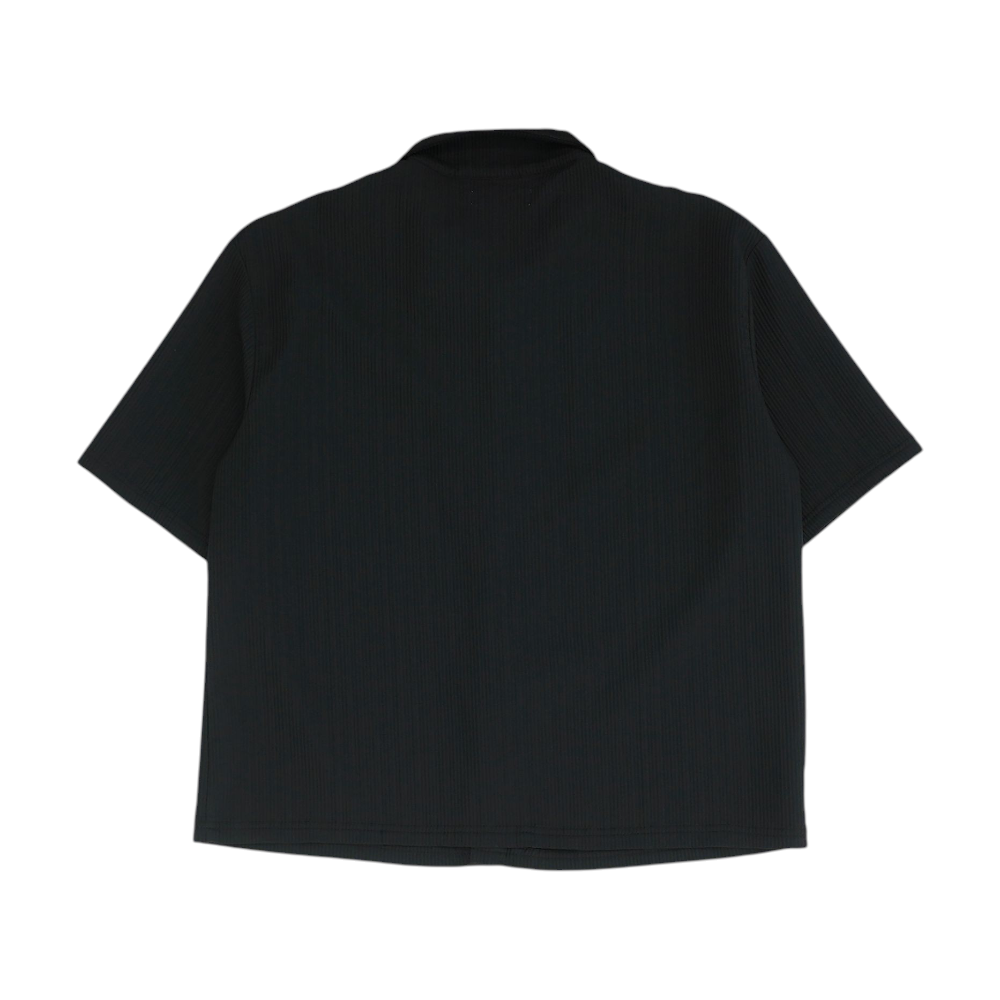 Black Solid Short Sleeve Button Down