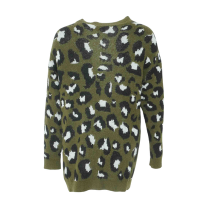 Green Animal Print Cardigan Sweater