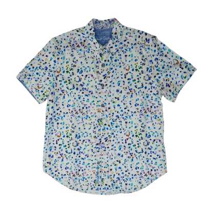 White Animal Print Short Sleeve Button Down