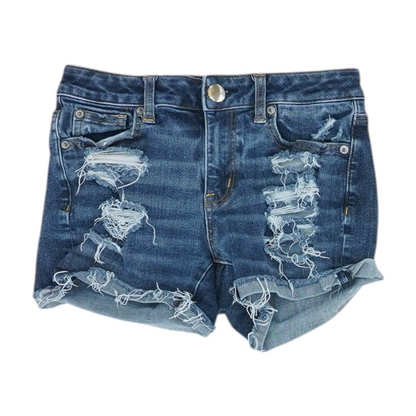 Blue Solid Denim Shorts