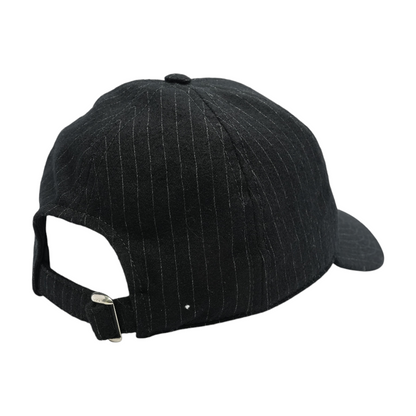Black Embroidered Logo Pinstripe Baseball Cap