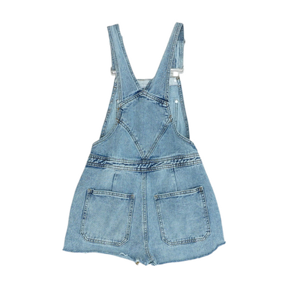 Blue Solid Overalls Shorts