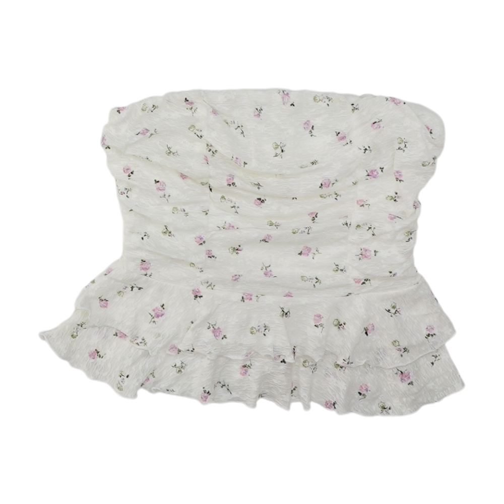 White Floral Cropped Blouse