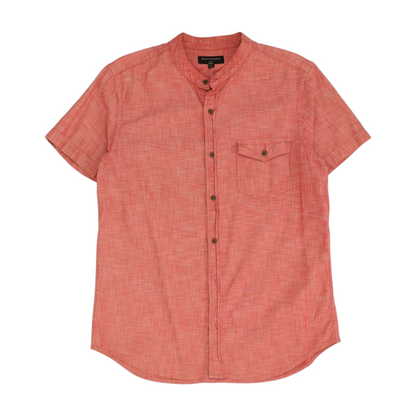 Red Solid Short Sleeve Button Down