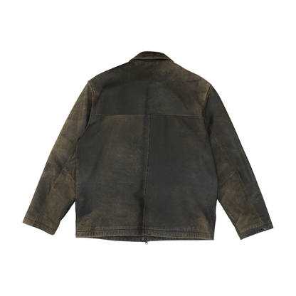 Brown Solid Leather Jacket