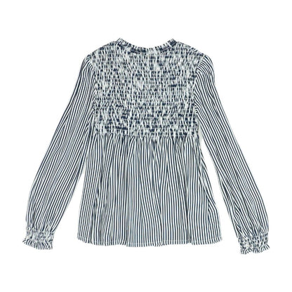 Navy Striped Long Sleeve Blouse