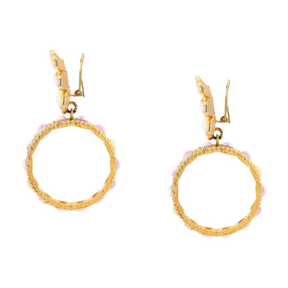 Gold Plated Pastel Iridescent Cabochons Flower Hoop Clip On Earrings