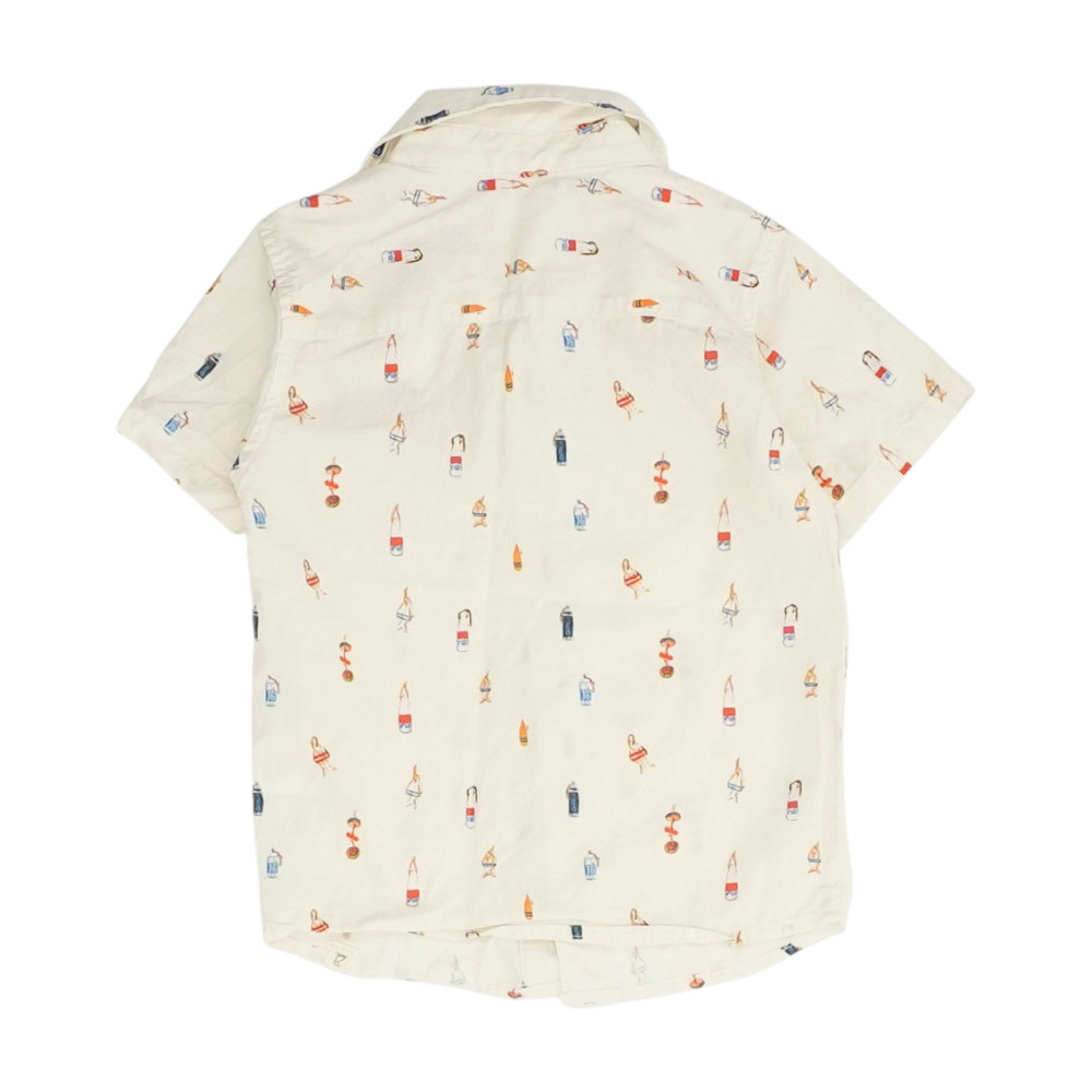 Beige Print Short Sleeve Button Down
