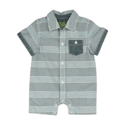Black Striped Short Sleeve One-Piece