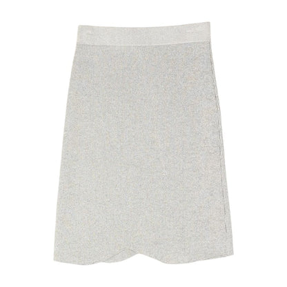 Silver Solid Midi Skirt