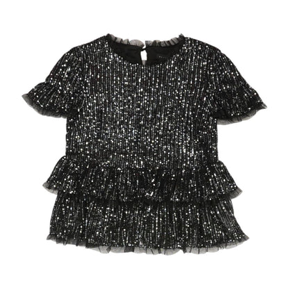 Black Solid Short Sleeve Blouse