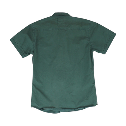 Green Solid Short Sleeve Button Down