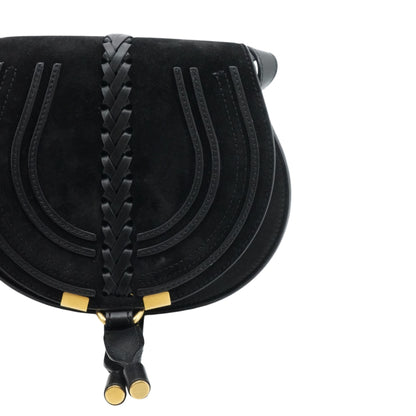 Black Small Marcie Saddle Bag in Suede & Leather