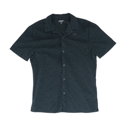 Black Solid Short Sleeve Button Down