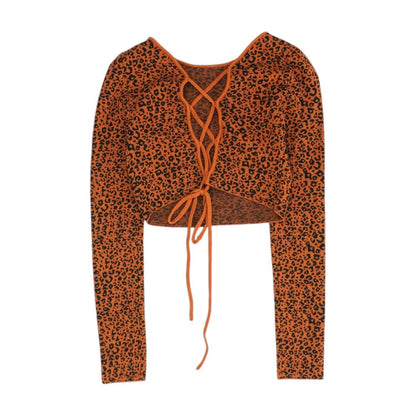 Orange Animal Print Cropped Sweater