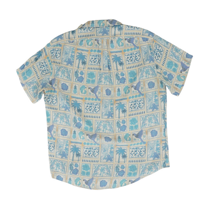 Beige Print Short Sleeve Button Down