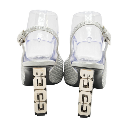 Silver G Cube Embellished Satin Slingback Pumps