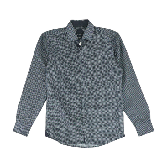 Navy Print Long Sleeve Button Down