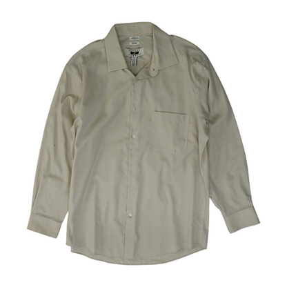 Beige Herringbone Long Sleeve Button Down