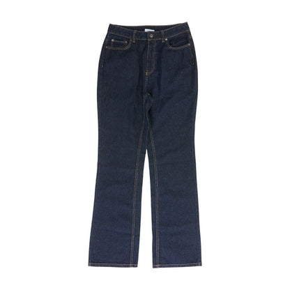 Navy Solid High Rise Straight Leg Jeans