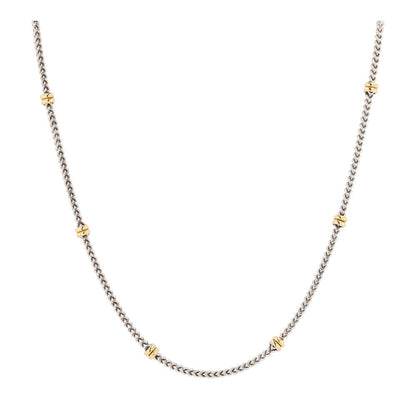 14K Two Tone Gold Square Chain With Stationed Yellow Gold Accents Necklace
