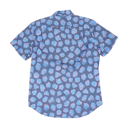 Blue Graphic Short Sleeve Button Down