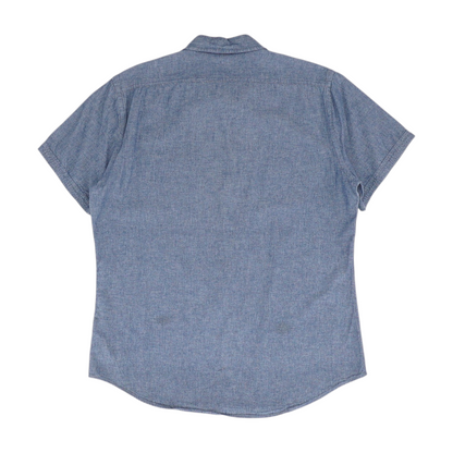 Blue Solid Short Sleeve Button Down