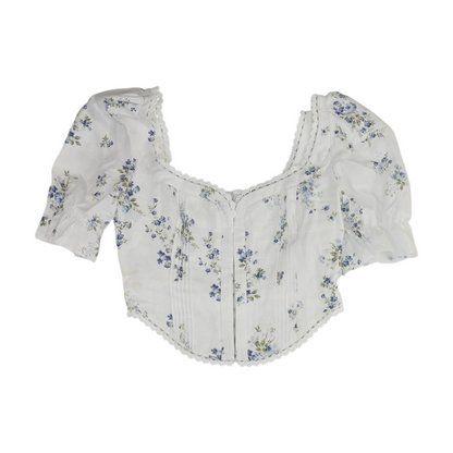 White Floral Cropped Blouse