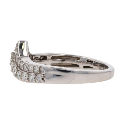 1/2 Ct 14K White Gold Round Diamond V Curved Band